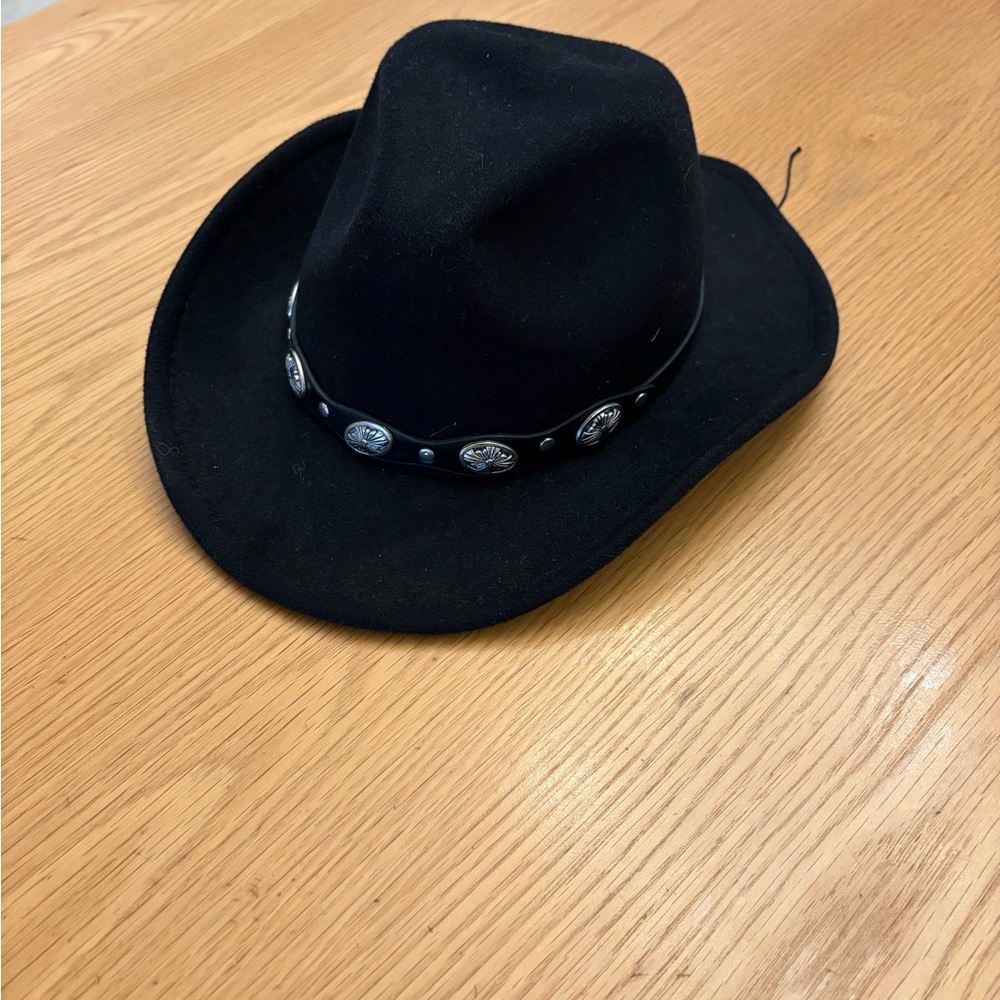 Vince Camuto Black Western Felt Hat with Concho Band